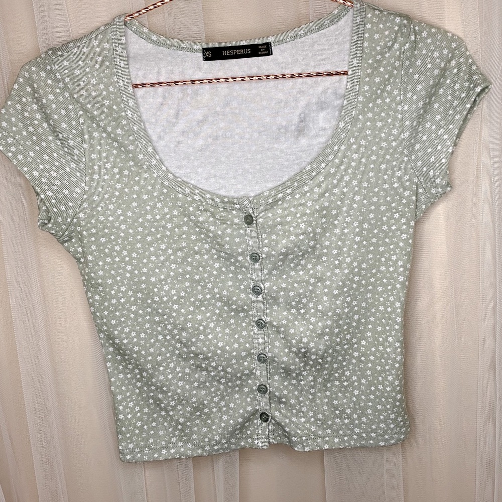 Floral Sage Button-up Crop